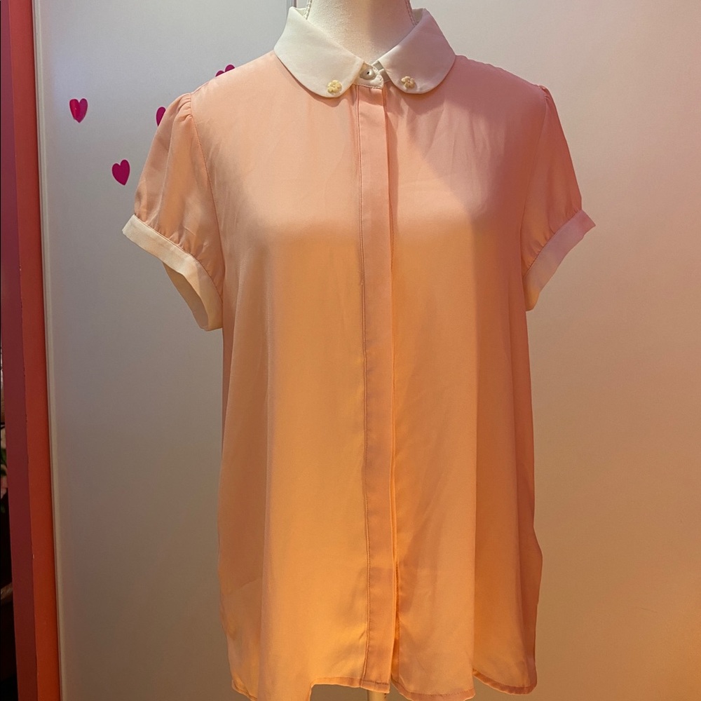 Elegant Peach Blouse with White Collar